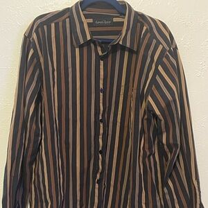 Kenneth Roberts Platinum Men’s Dress Shirt XL Black Brown Tan Striped Long